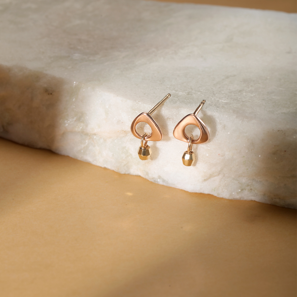 14KT Yellow & Rose Gold Sparkle Glam Stud Earrings,,hi-res image number null