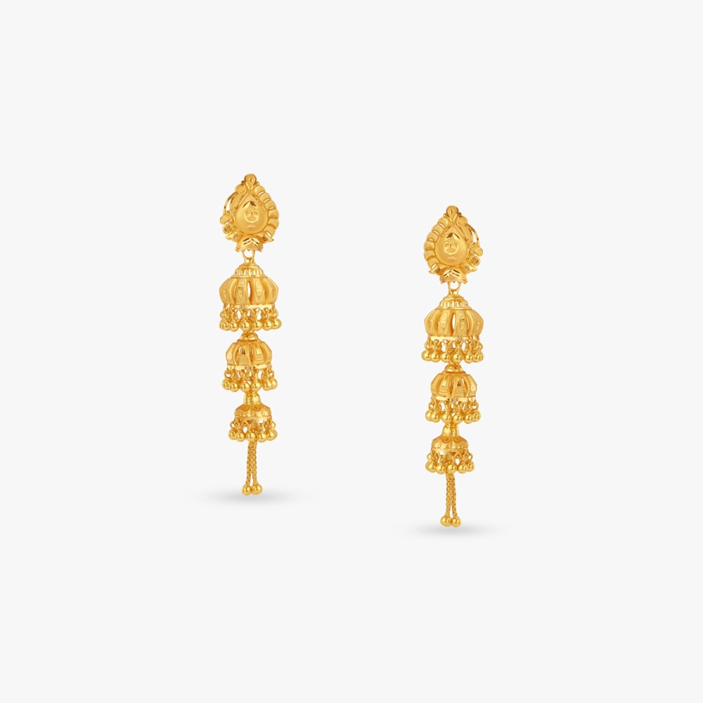 Triple Tier Jhumka Earrings,,hi-res image number null