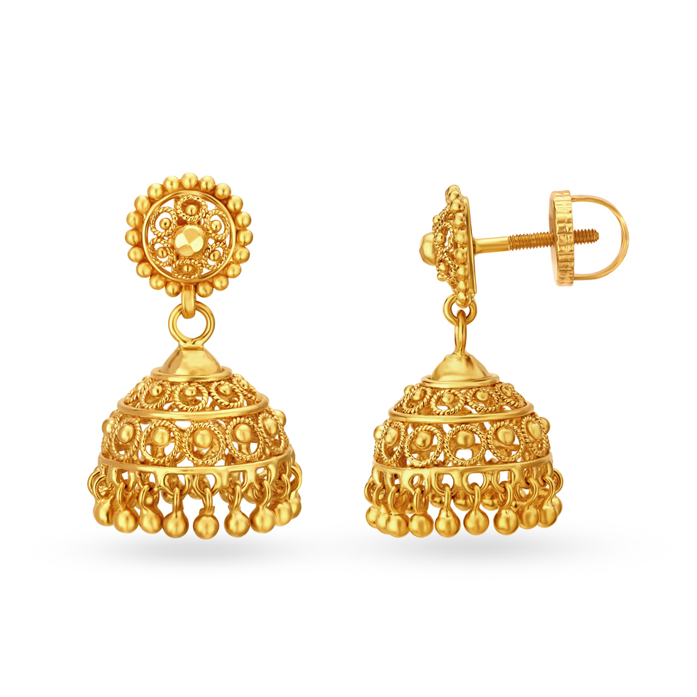 Traditional Jali Work Majestic Gold Drop Jhumka Earrings,,hi-res image number null