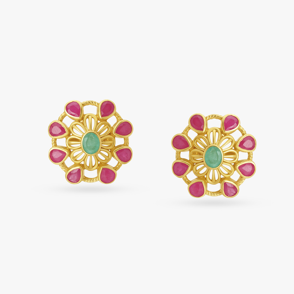 Enchanted Floral Radiant Emerald and Ruby Pendant and Earrings Set,,hi-res image number null