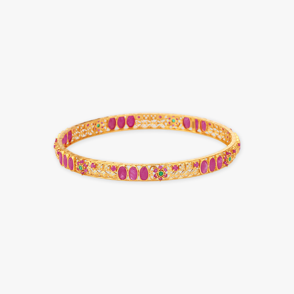 Ornate Floral Motif Gold Bangles,,hi-res image number null