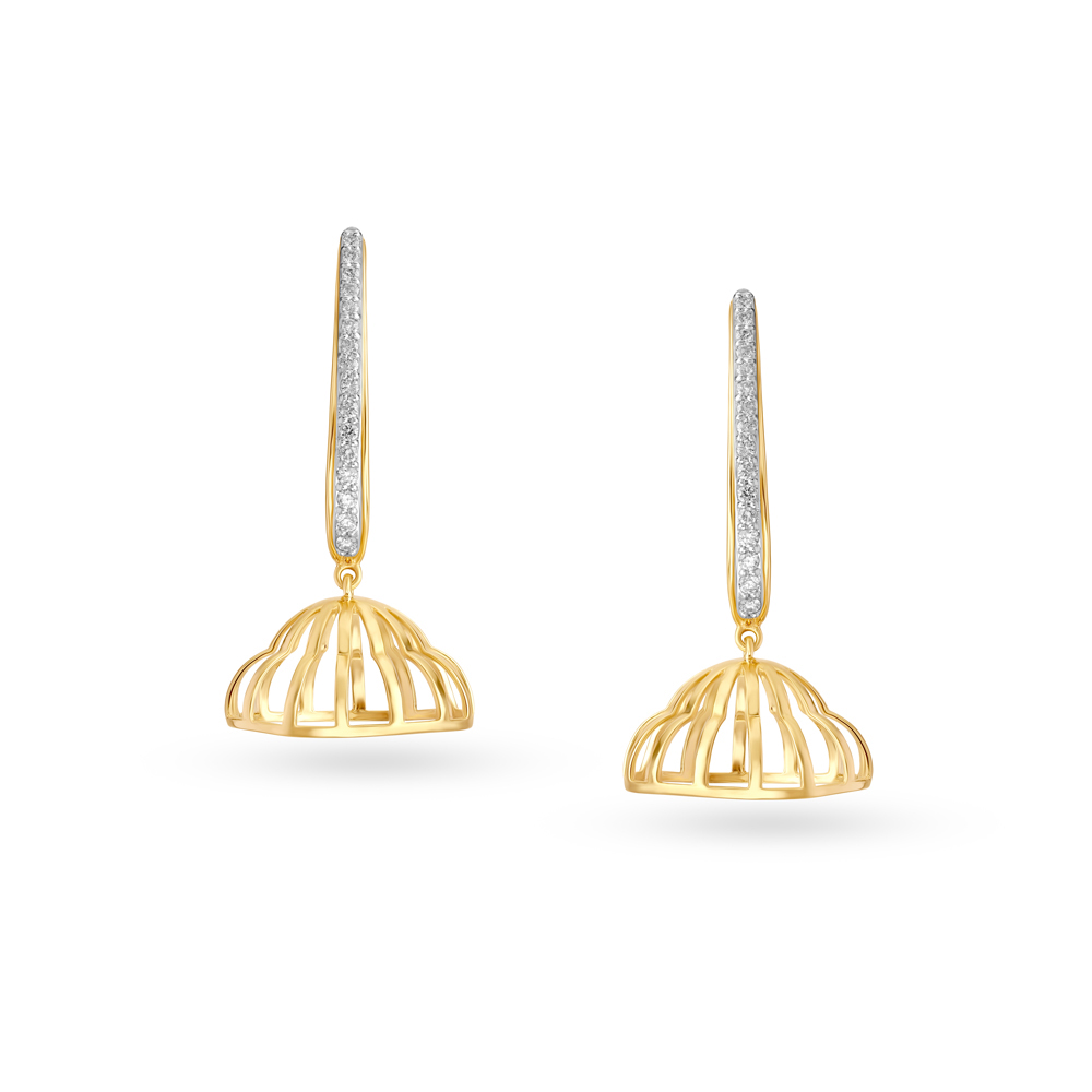 Diamond-studded 14kt Yellow Gold Jhumkas for the Royal Mia Woman