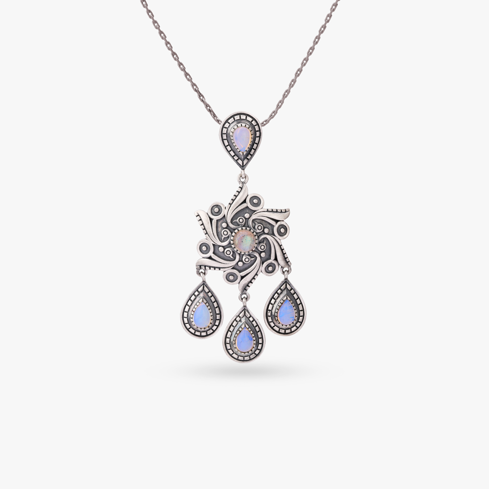 Celestial Bloom Silver Pendant and Earrings Set,,hi-res image number null