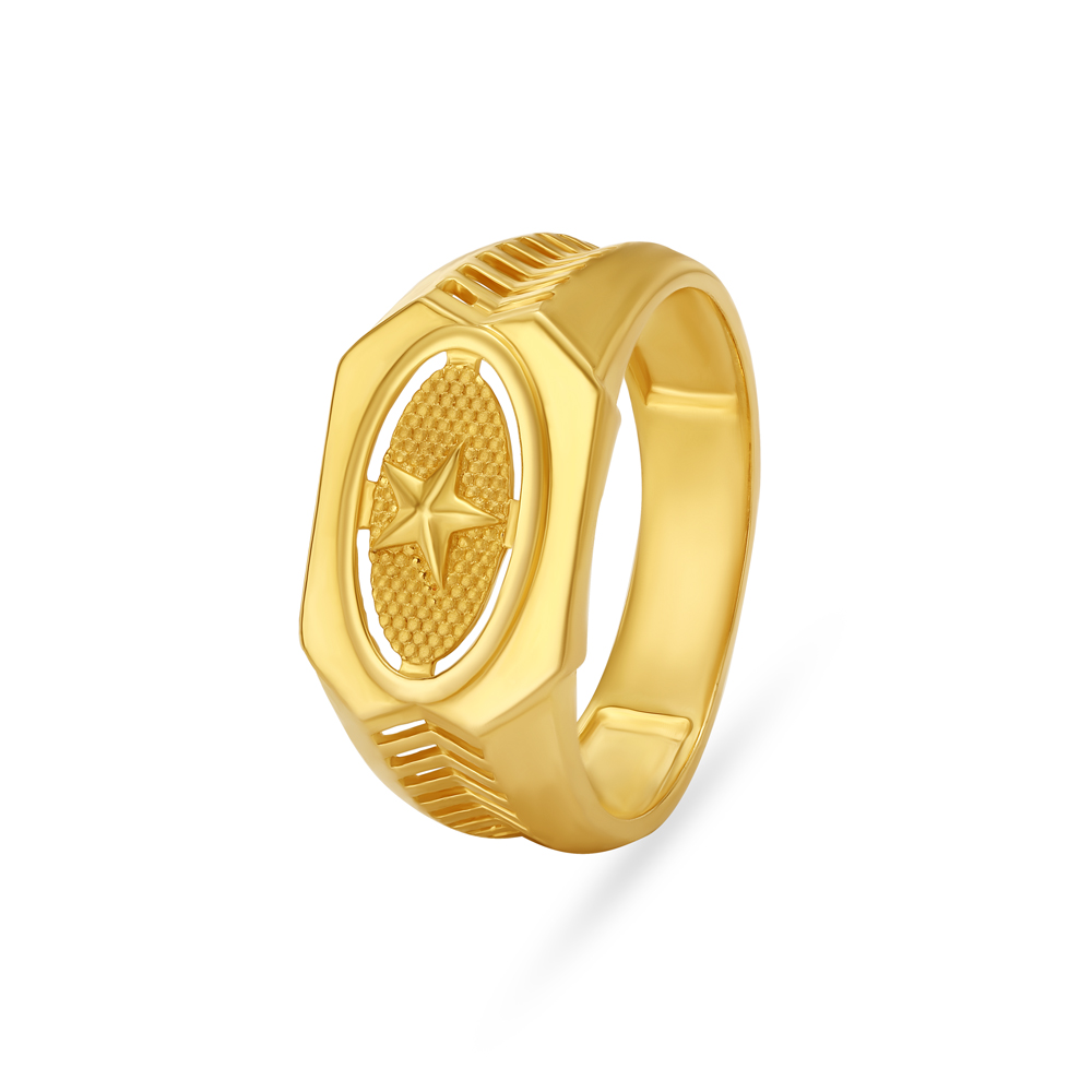 Star Carved Gold Finger Ring For Men