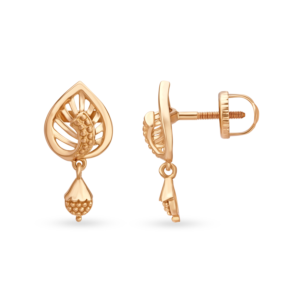 Leaf Pattern Gold Drop Earrings,,hi-res image number null