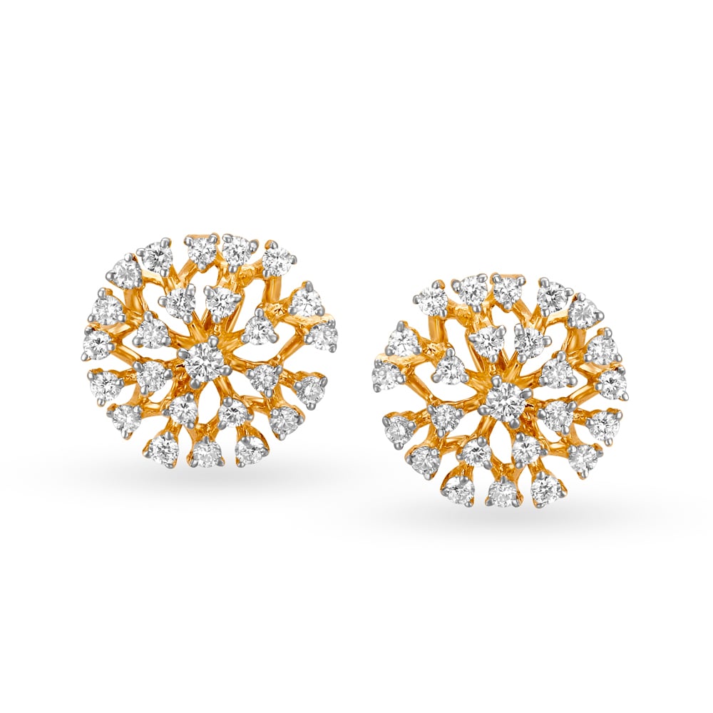 Captivating 18 Karat Yellow Gold And Diamond Circular Studs