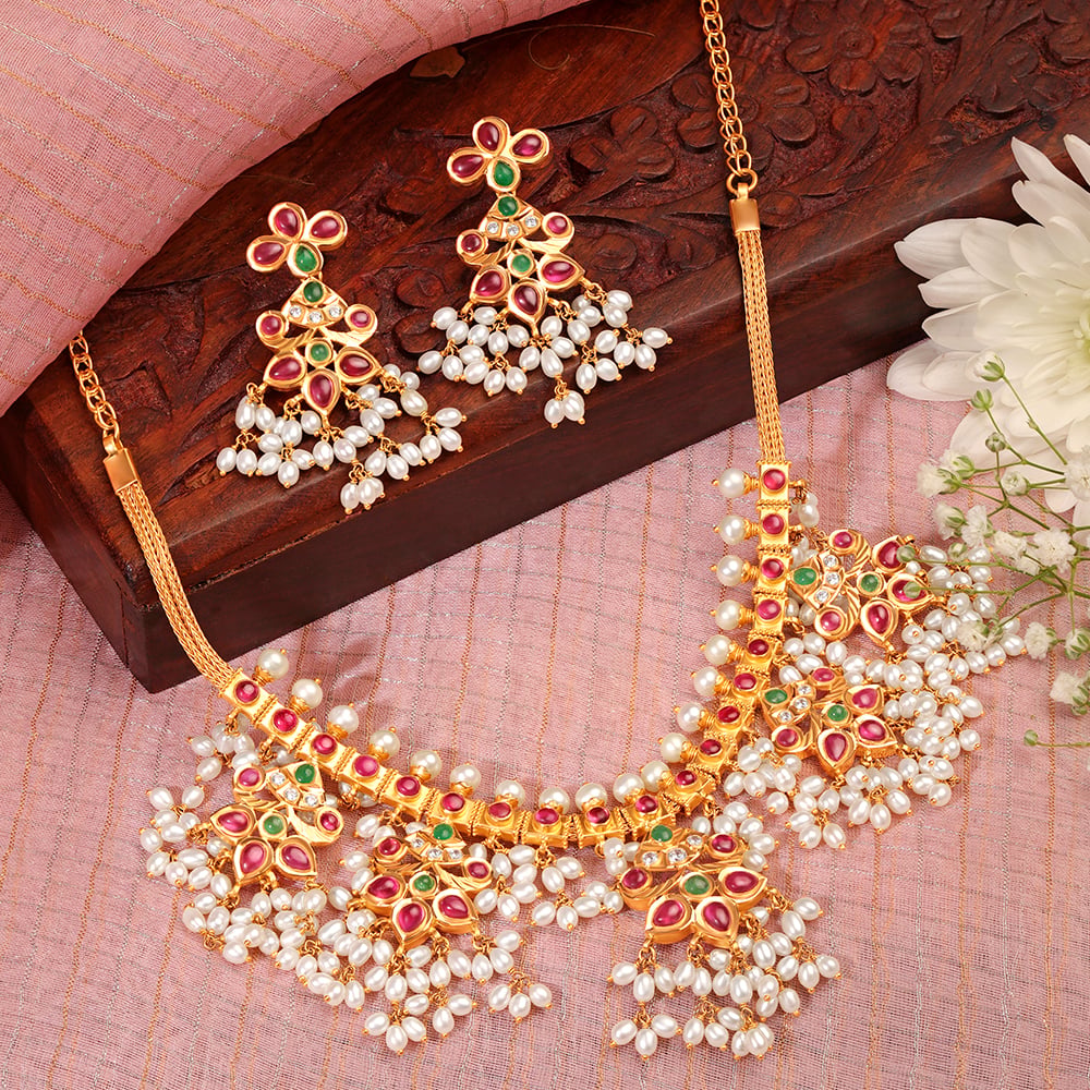 Elegant Guttapusala Necklace Set,,hi-res image number null