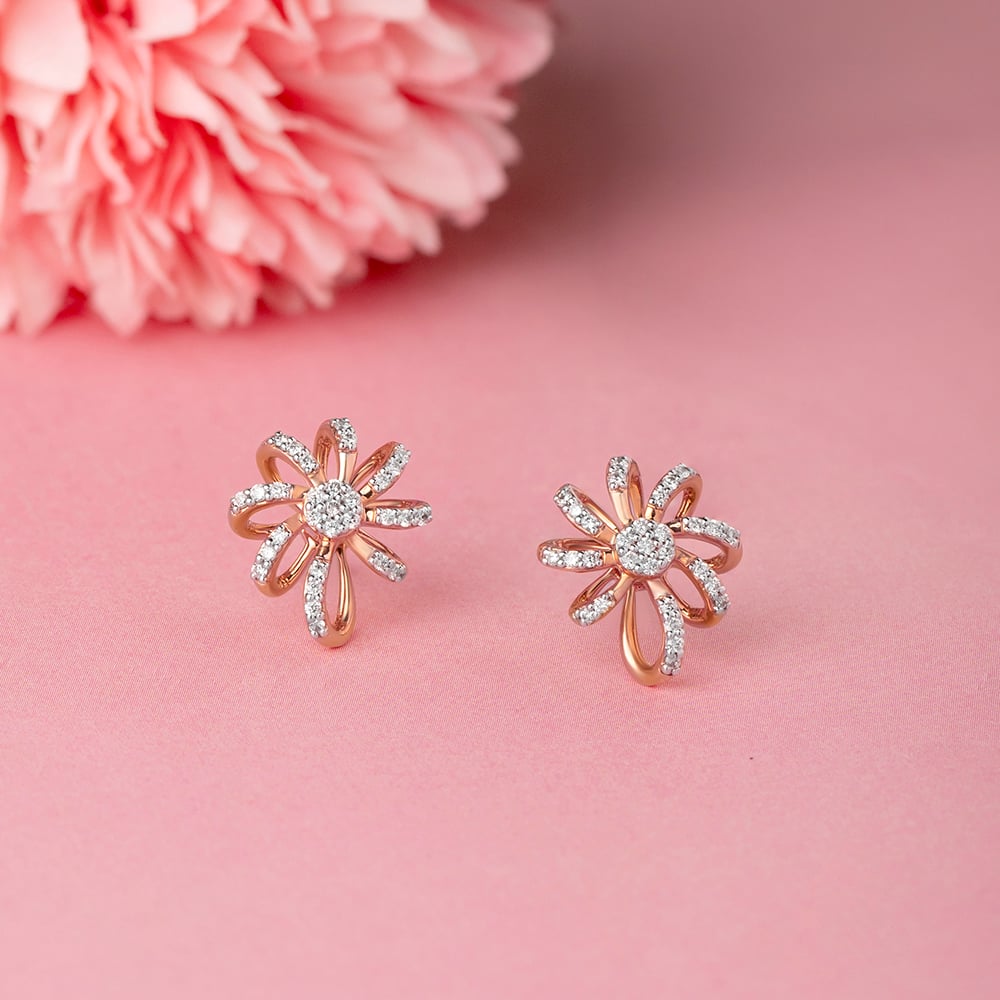 Sparkling Daisy Gold & Diamond Stud Earrings,,hi-res image number null