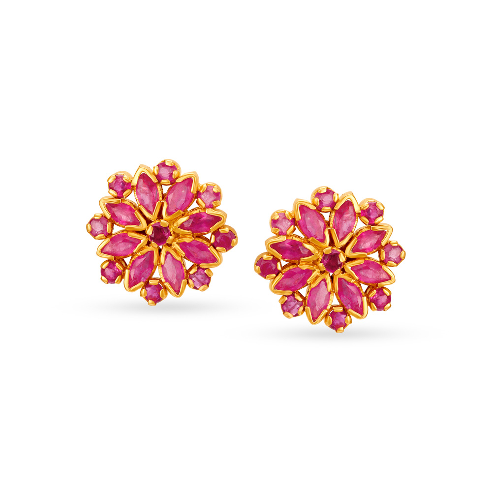 Resplendent Floral Ruby Stud Earrings,,hi-res image number null