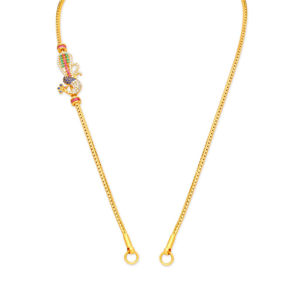 Peacock Motif Glossy Gold Chain,,hi-res image number null