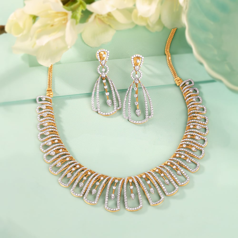 Contemporary Diamond Pendant and Earrings Set