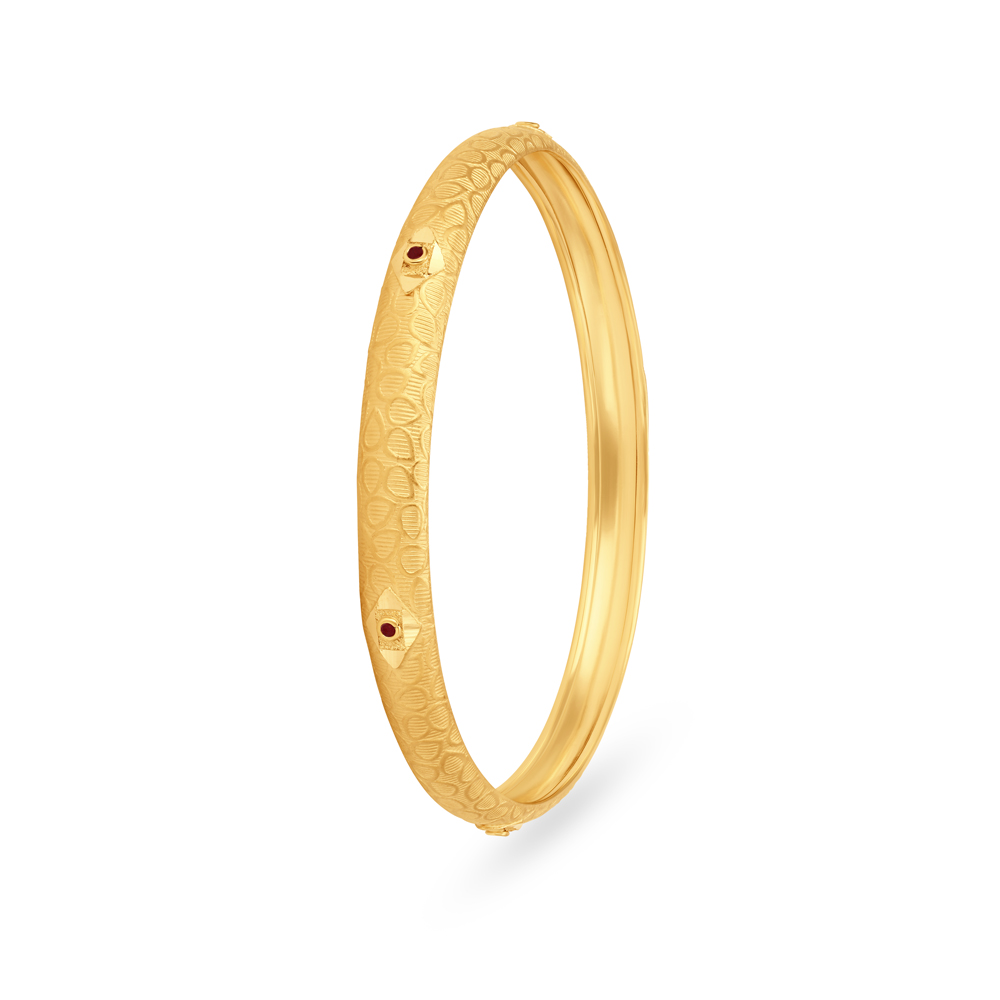 Minimalistic Gold Bangle with Leaf Carvings,,hi-res image number null