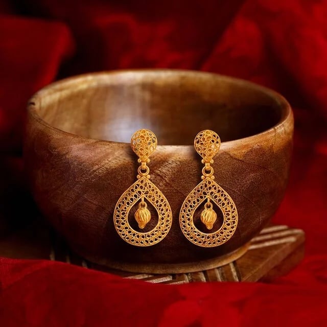 Traditional Gold Jali Work Mesh Drop Earrings,,hi-res image number null