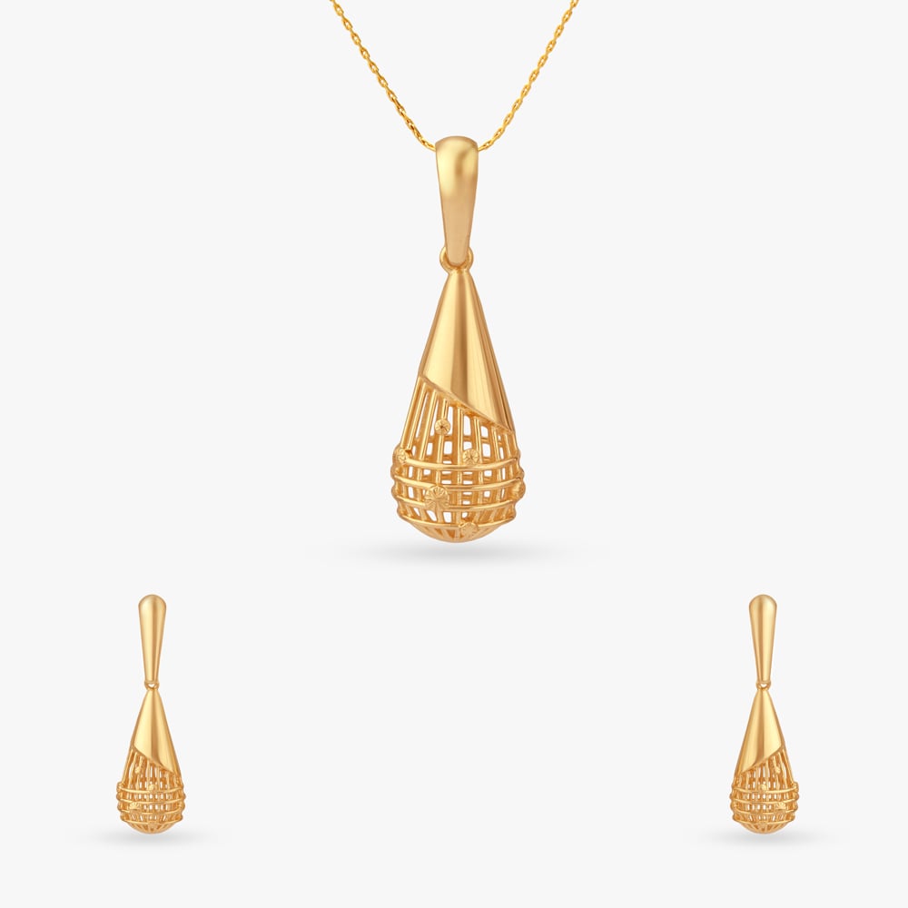 Celestial Grid Gold Pendant and Earrings Set,,hi-res image number null