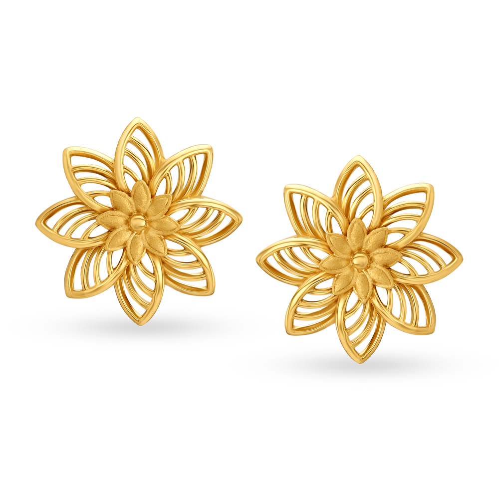 Graceful Floral Gold Stud Earrings