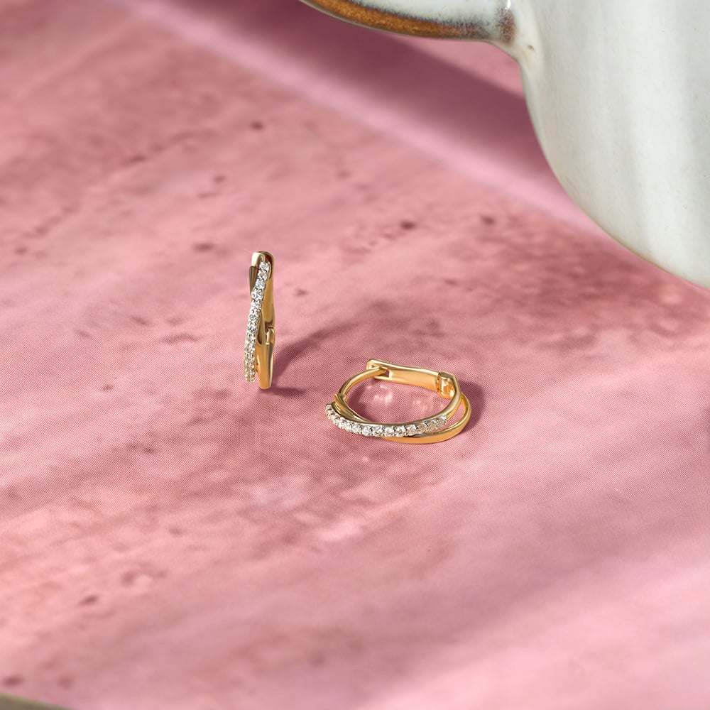 Sleek Iconic Gold & Diamond Hoop Earrings,,hi-res image number null