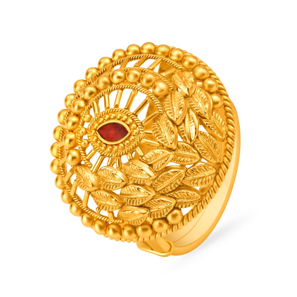 

Breathtaking Scarlet Meenakari 22 Karat Gold Ring