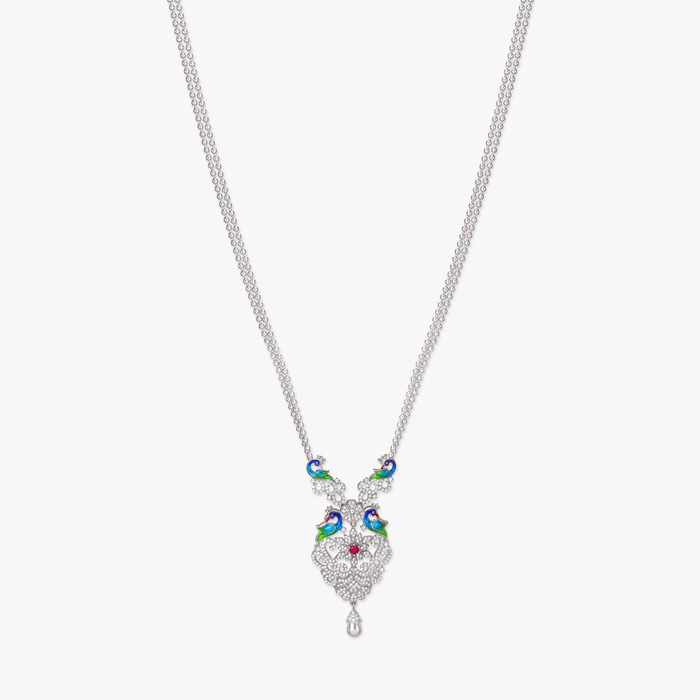 Peacock Parade Silver Pendant with Chain and Earrings Set,,hi-res image number null