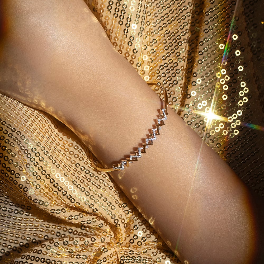 Rhythmic Twist Gold & Diamond Bangle,,hi-res image number null