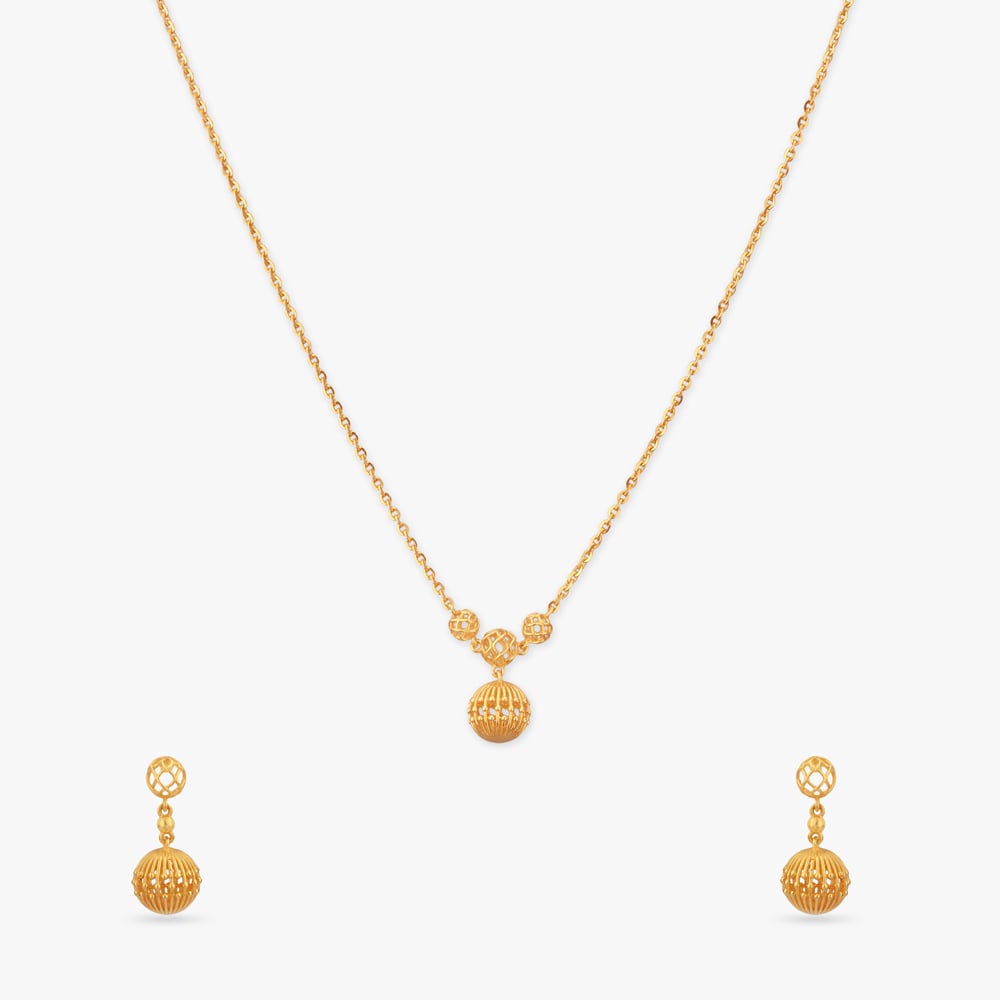 

Lattice Orb Gold Pendant with Chain and Earrings Set