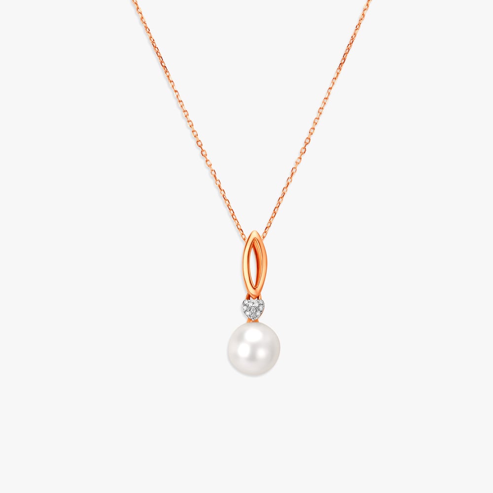Graceful Pearl and Diamond Pendant with Chain,,hi-res image number null