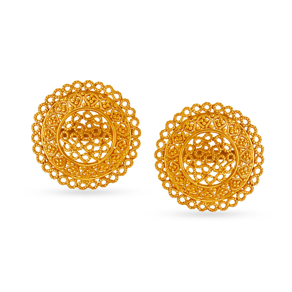 Pristine and Charming Jali Work Circle Stud Earrings,,hi-res image number null