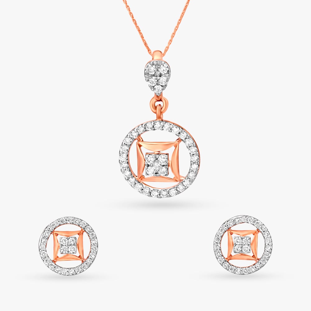 Dazzling Circle Diamond Pendant and Earrings Set