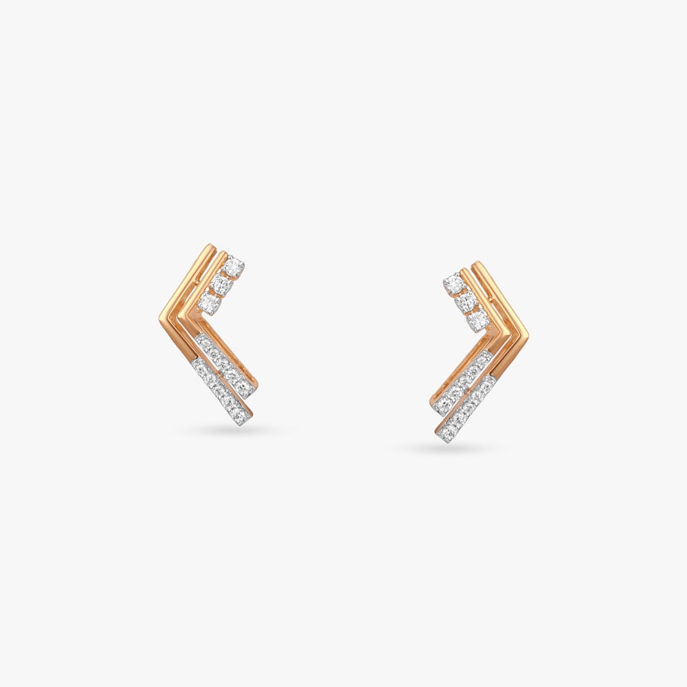 Chevron Charm Diamond Stud Earrings,,hi-res image number null