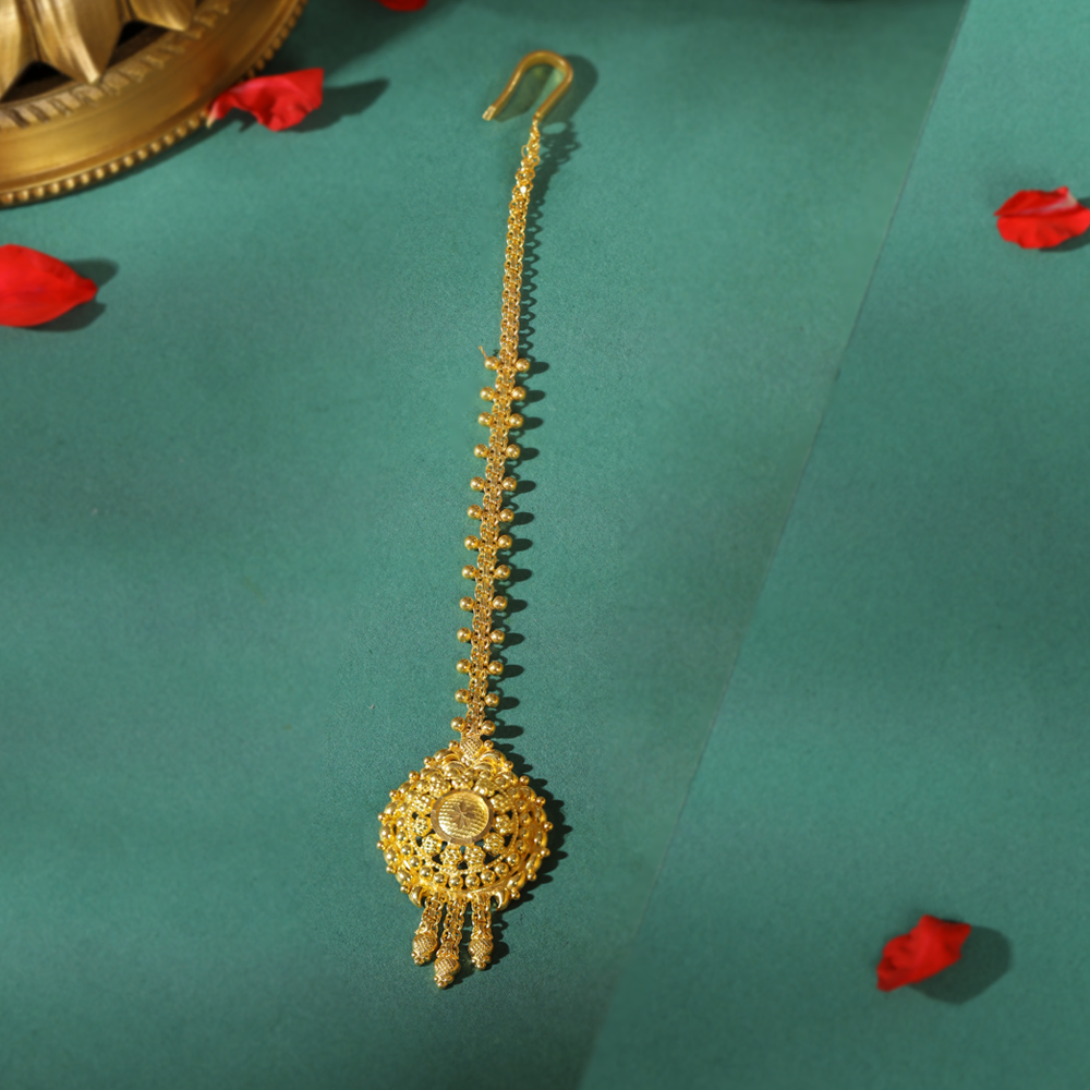 Traditional Floral Gold Maang Tikka,,hi-res image number null