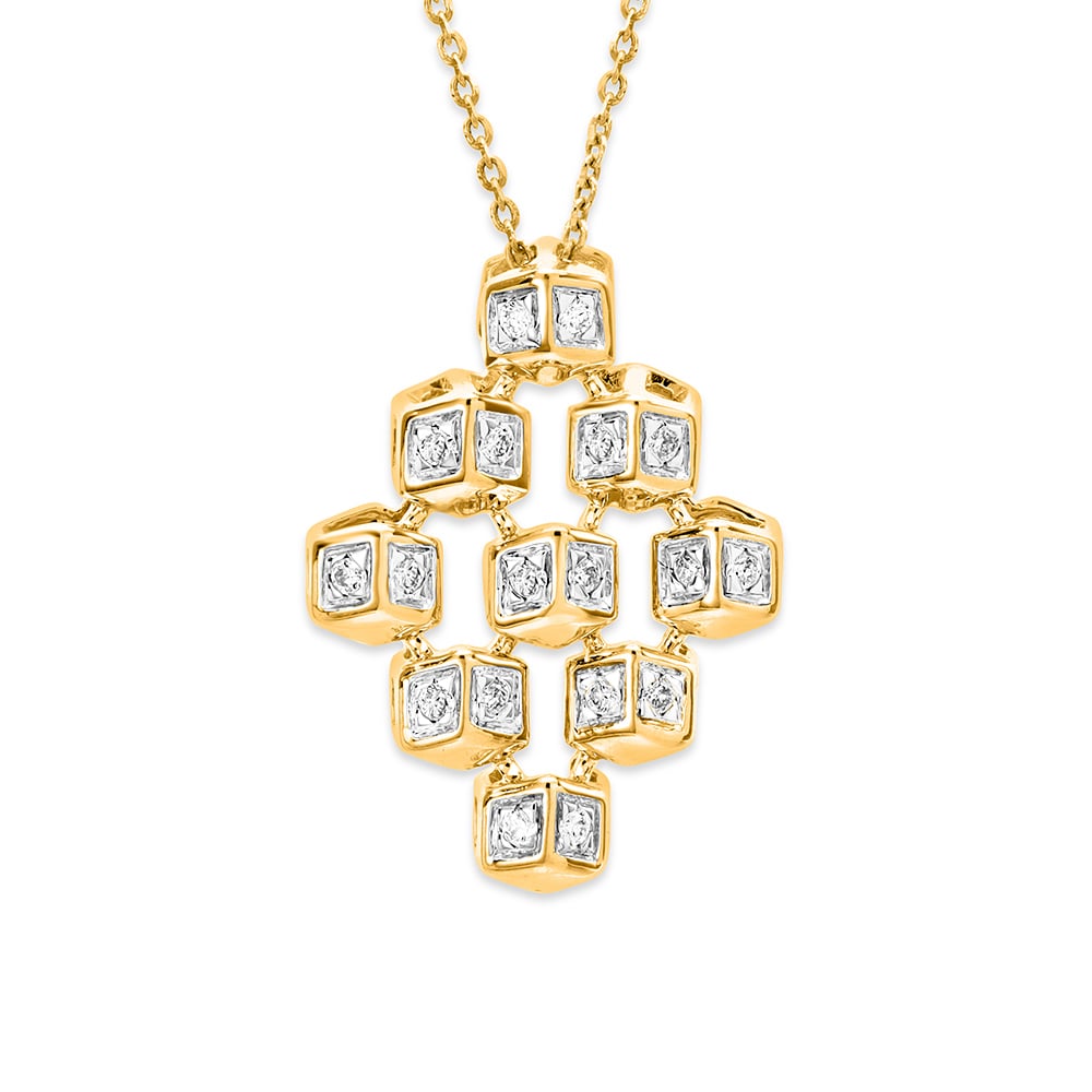14 KT Yellow Gold Cubic Pendant With Chain,,hi-res image number null