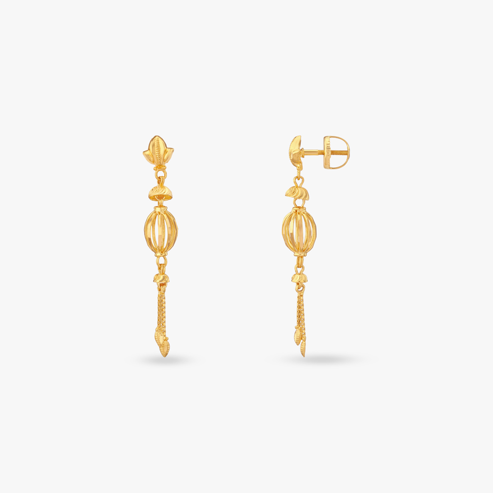 Floral Bud Gold Drop Earrings,,hi-res image number null
