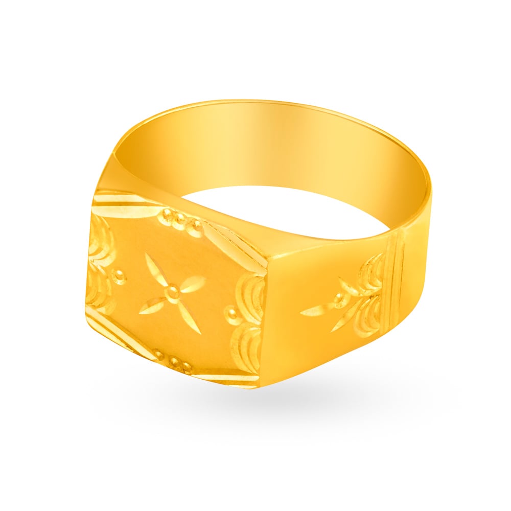Geometric Embossed Gold Ring for Men,,hi-res image number null