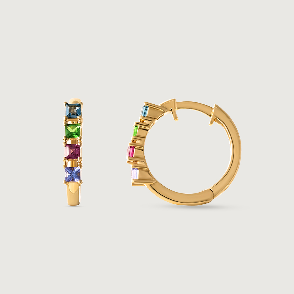 Colourful Charm Garnet & Gold Hoop Earrings,,hi-res image number null