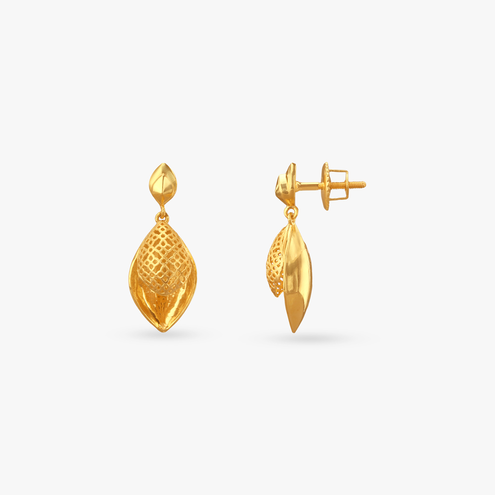 

Textured Leaf Gold Drop Earrings