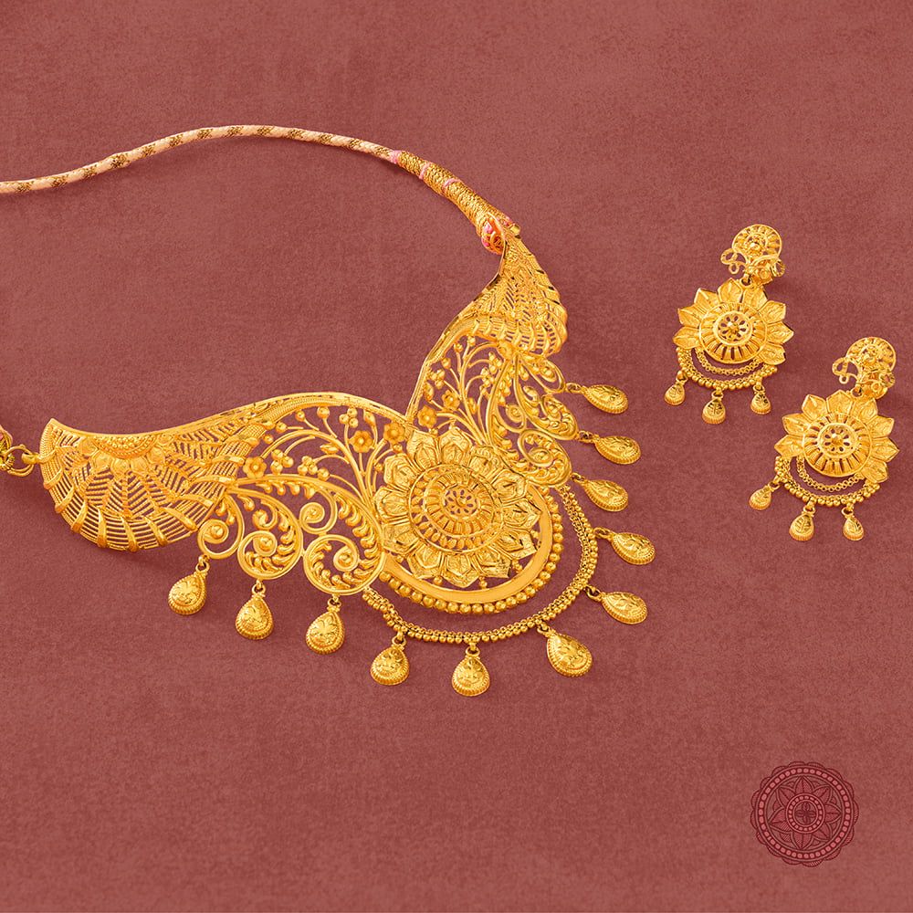 Floral Mandala Gold Necklace Set,,hi-res image number null