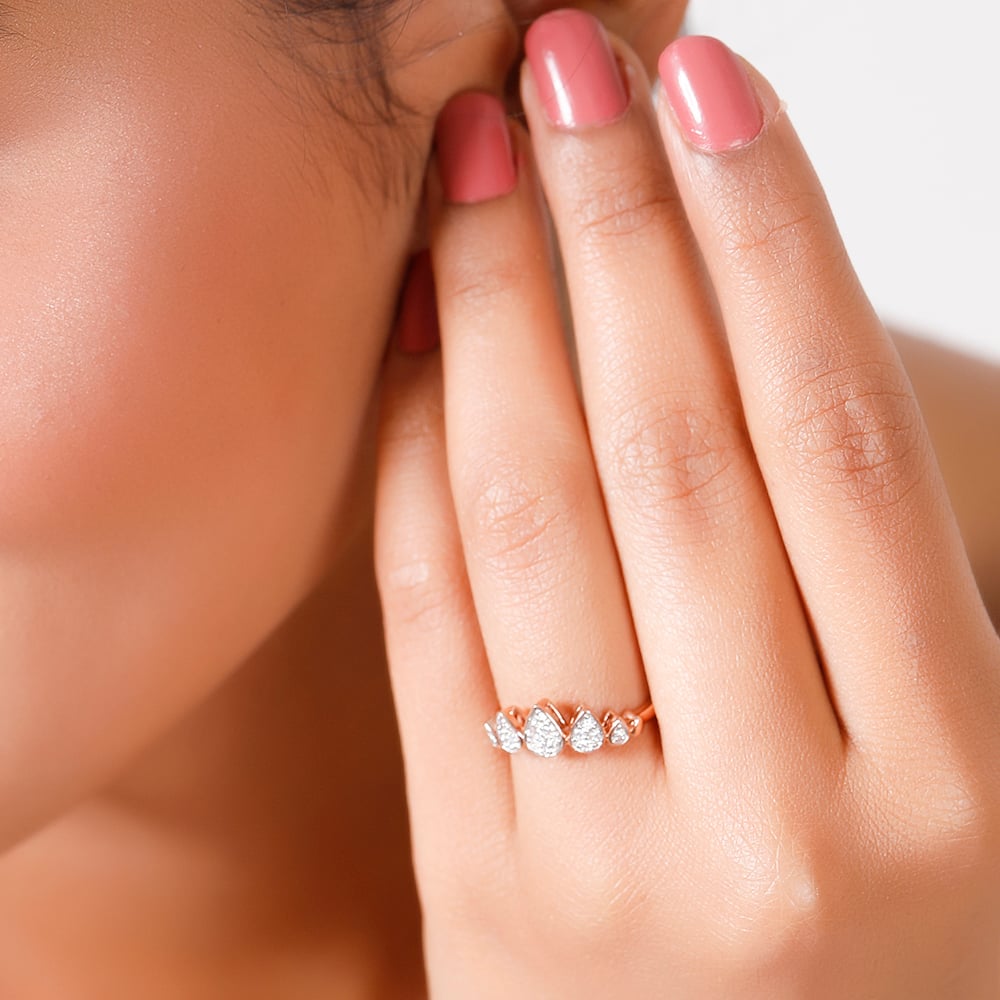 14KT Rose Gold Glistening Rain Droplet Diamond Finger Ring,,hi-res image number null