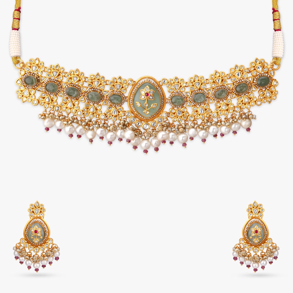 Sage Blossom Gold Necklace Set,,hi-res image number null