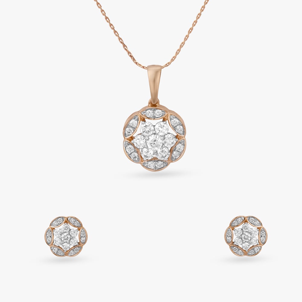 Floral Halo Diamond Pendant and Earrings Set,,hi-res image number null