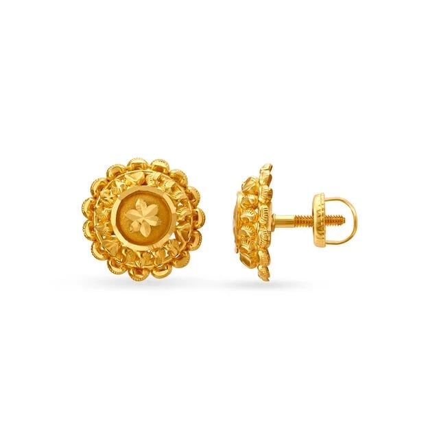 Ornate Gold Stud Earrings,,hi-res image number null