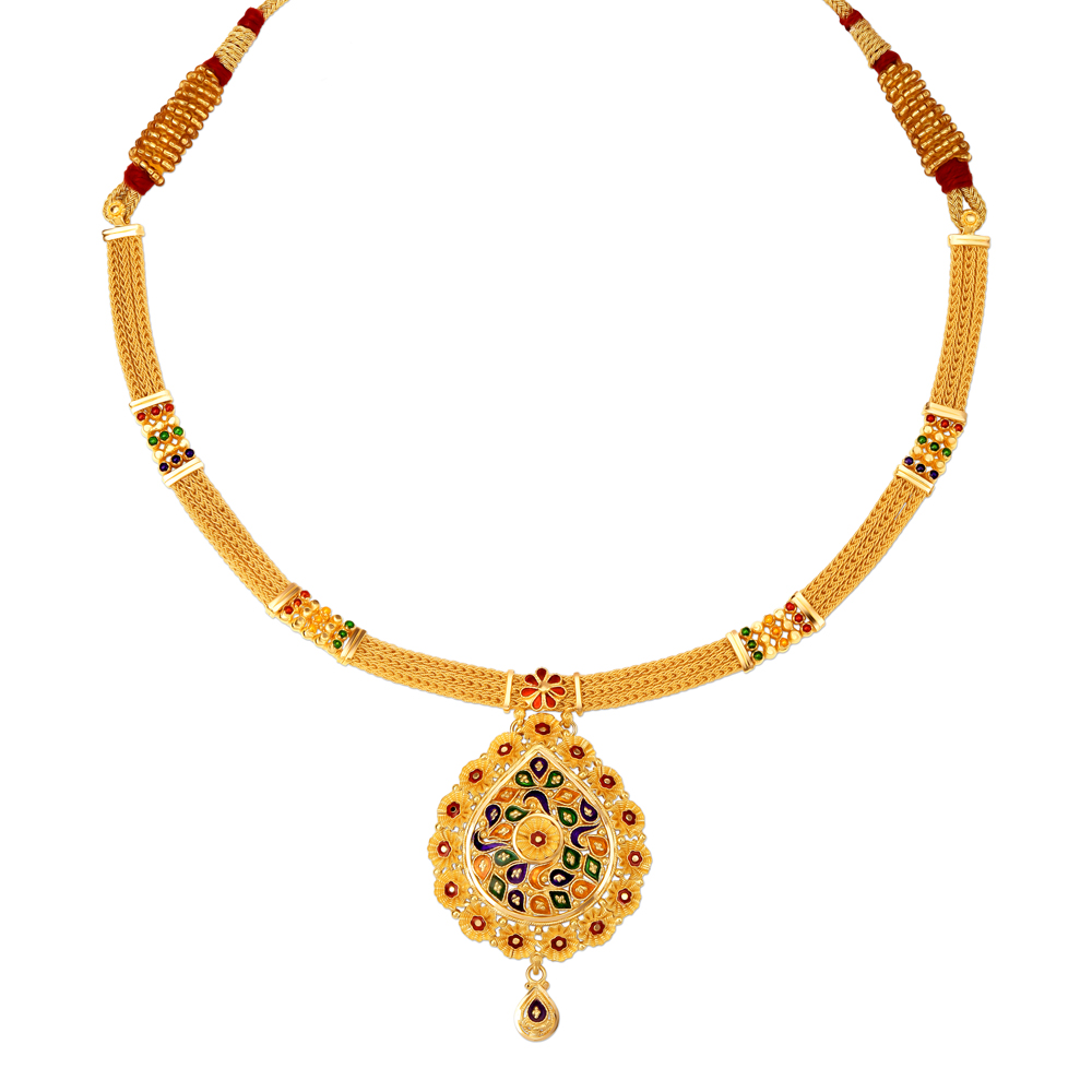 Radiant 22 Karat Yellow Gold Floral Teardrop Necklace And Earrings Set,,hi-res image number null