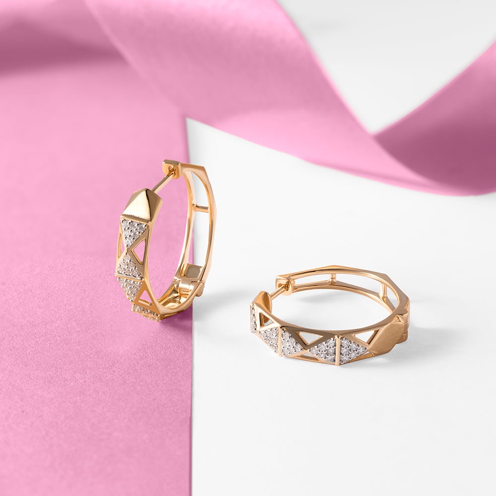 Geometric Luxe Gold & Diamond Hoop Earrings,,hi-res image number null