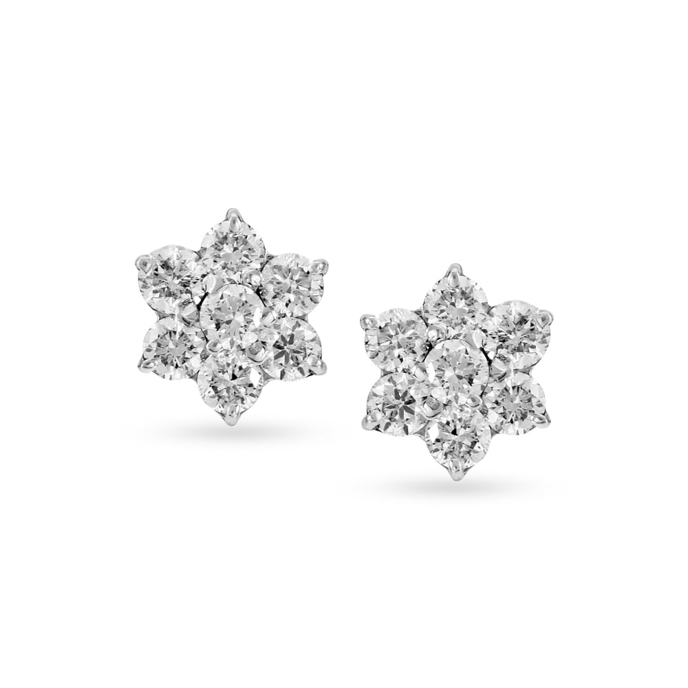 Seven Stone Prong Set Diamond Cluster Earrings in Gold  Platinum ATZER0460