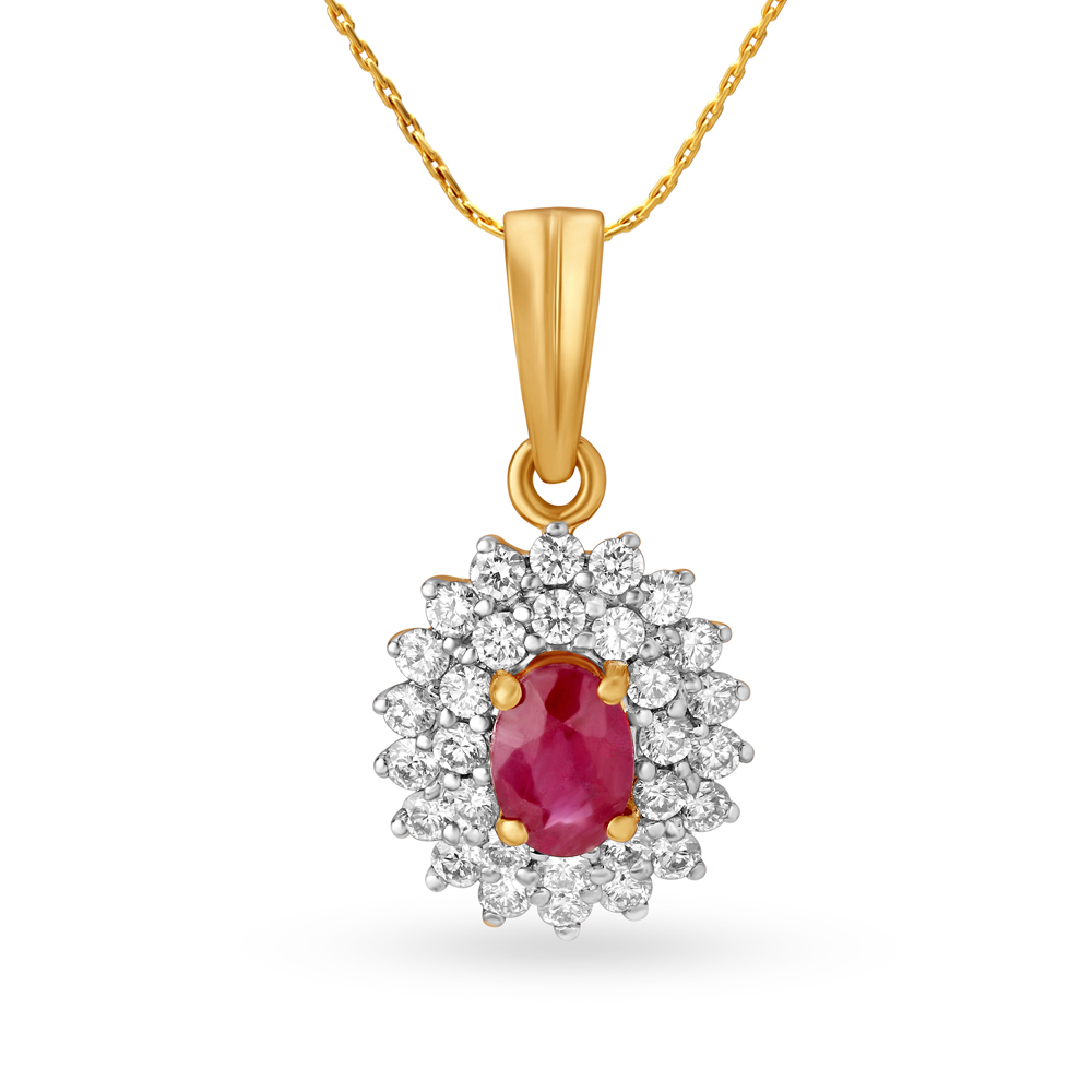 Oval Ruby Studded Diamond Pendant,,hi-res image number null