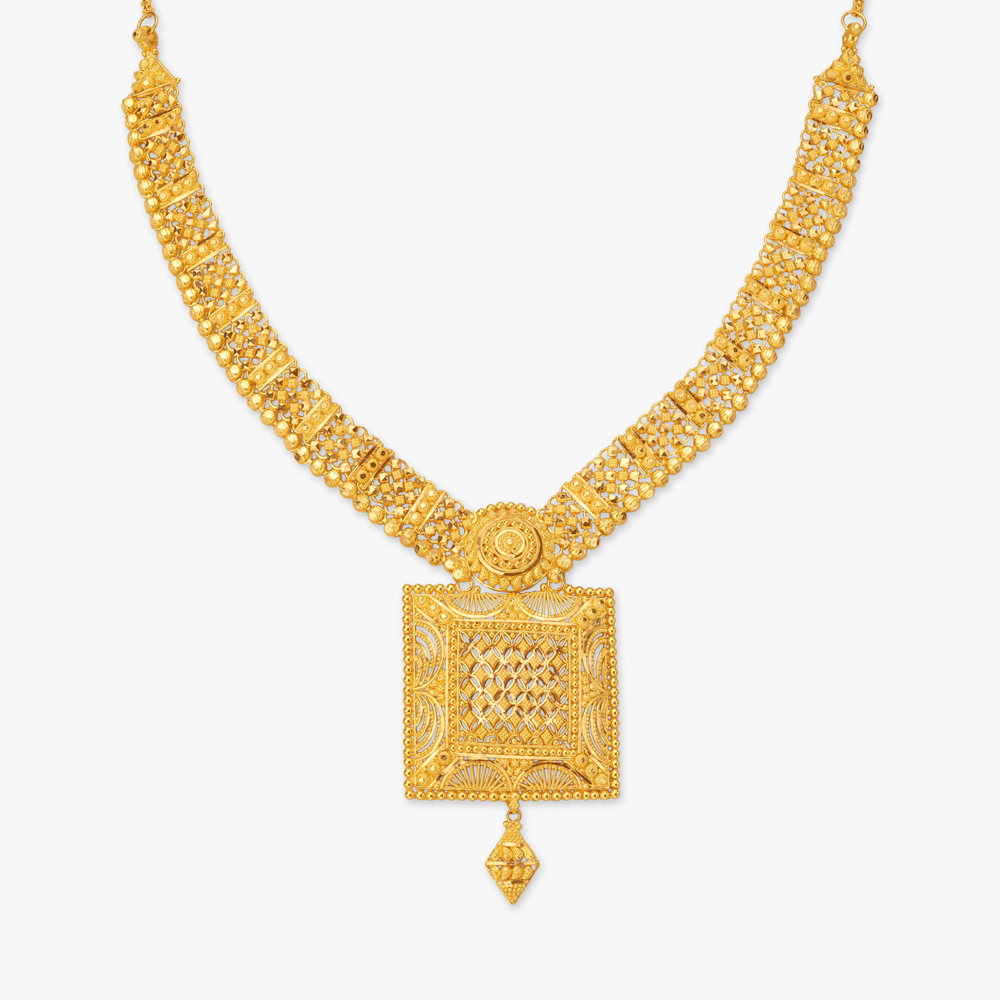 Dazzling 22 Karat Yellow Gold Beaded Frame Necklace And Earrings Set,,hi-res image number null