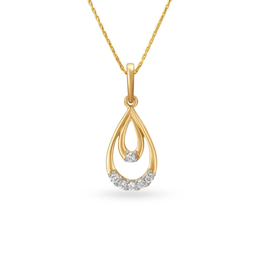 Teardrop Shaped Yellow Gold and Diamond Pendant,,hi-res image number null