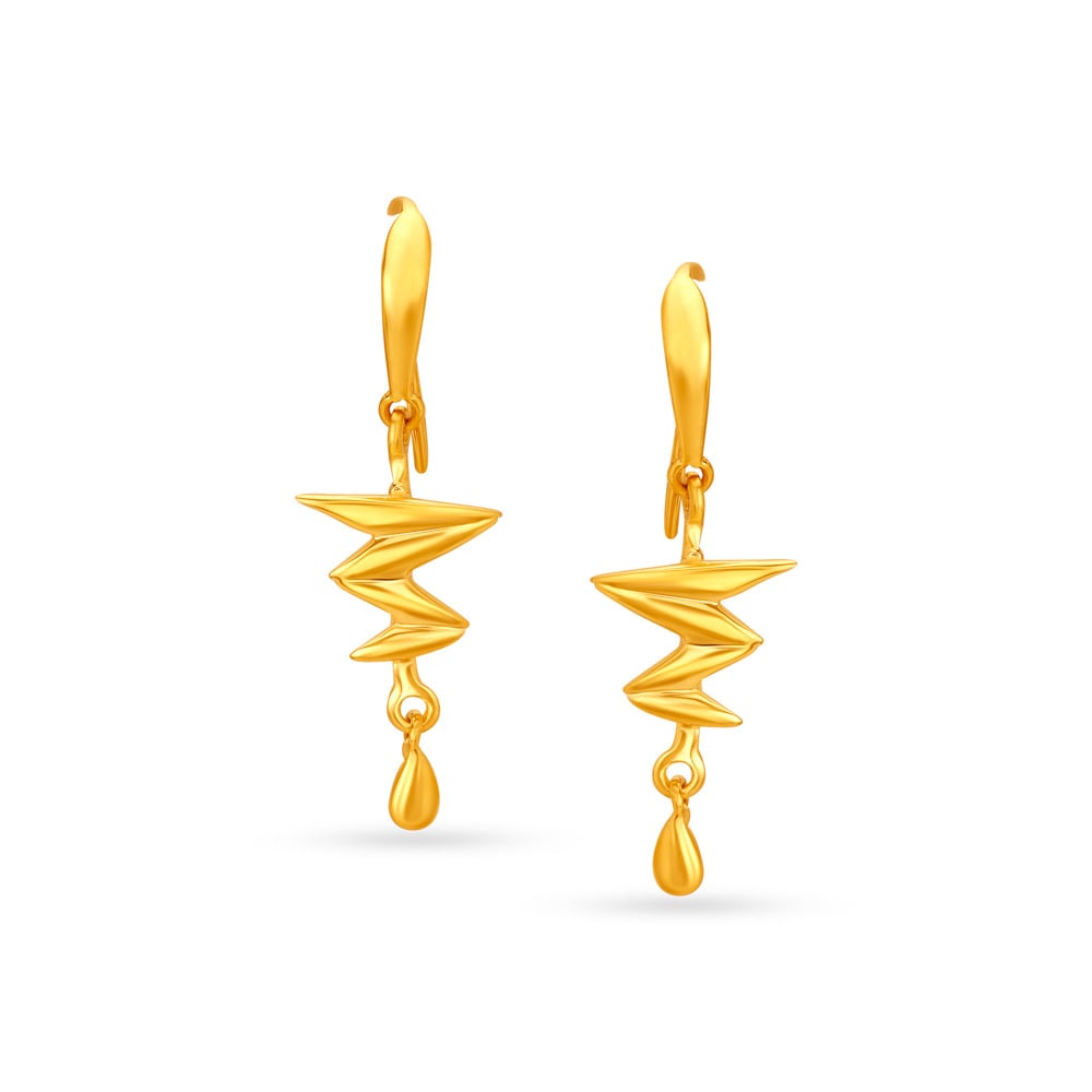 Sophisticated Yellow Gold Thunderbolt Hoop Earrings