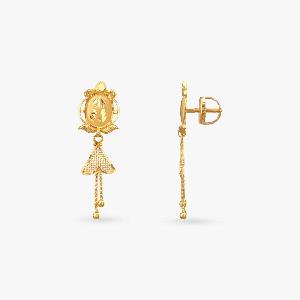 Floral Arrowhead Gold Drop Earrings,,hi-res image number null