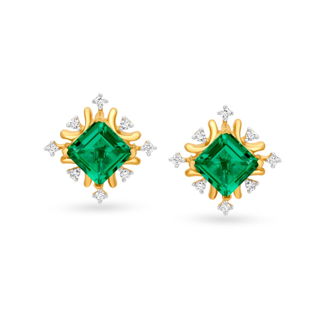 Regal Diamond Encrusted Square Gold Stud Earrings,,hi-res image number null