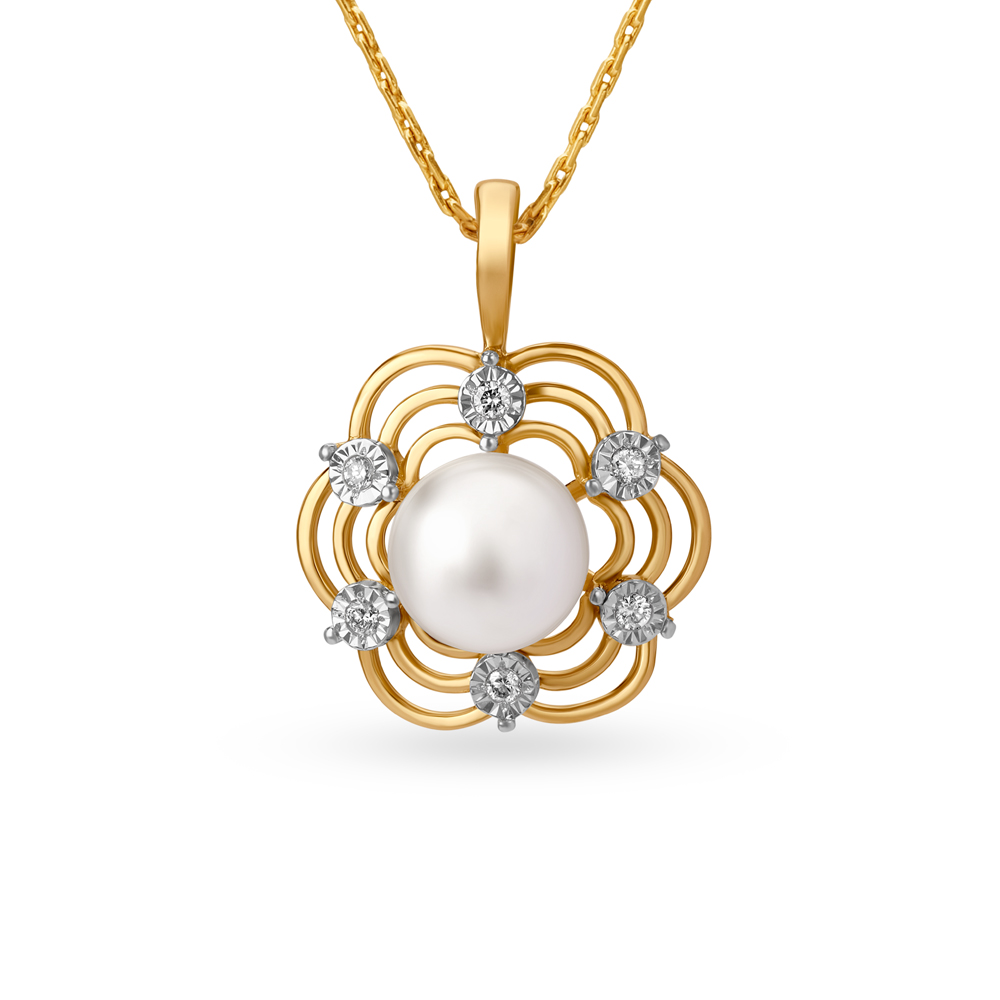 Surreal Floral Diamond Pendant in Yellow and White Gold