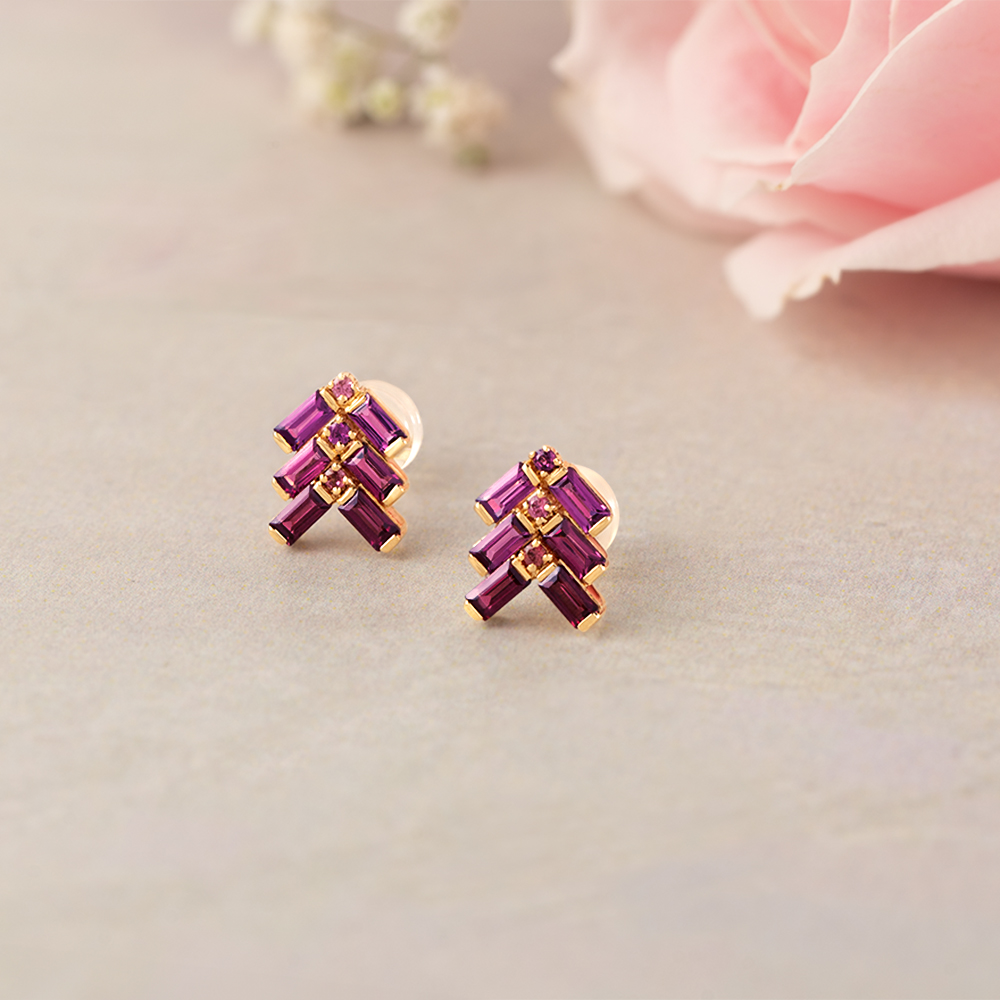 Vibrant Charm Garnet & Gold Stud Earrings,,hi-res image number null